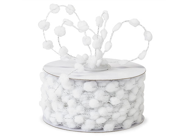 Pom Pom Wired Cord Trim- White - 1/2 inch ball - 1 Yard - Sugar Pink Boutique