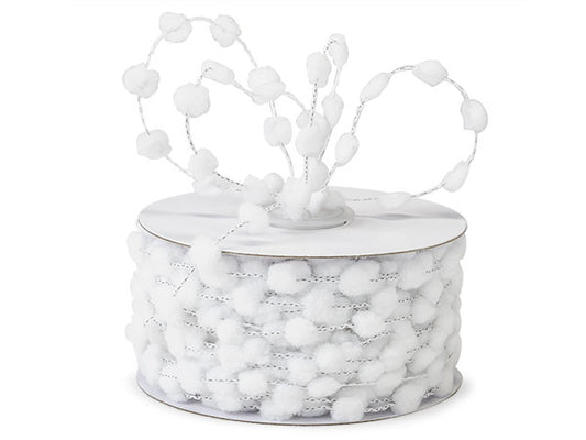 Pom Pom Wired Cord Trim- White - 1/2 inch ball - 1 Yard - Sugar Pink Boutique