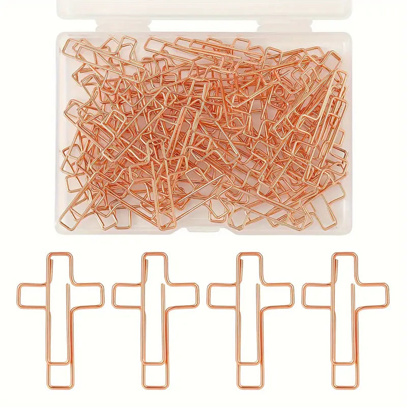 Rose Gold Cross Paper Clips - Set of 50