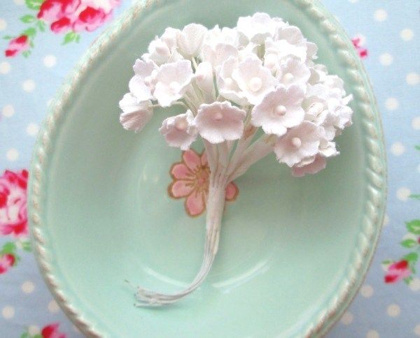 Forget Me Not Vintage Style Millinery Paper Flower Bouquet - Wedding Cake White - 1 Bouquet