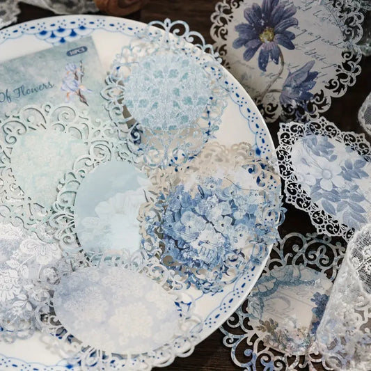 Shabby Chic Blue Floral Vintage Style Lace Doily Papers - Set of 10