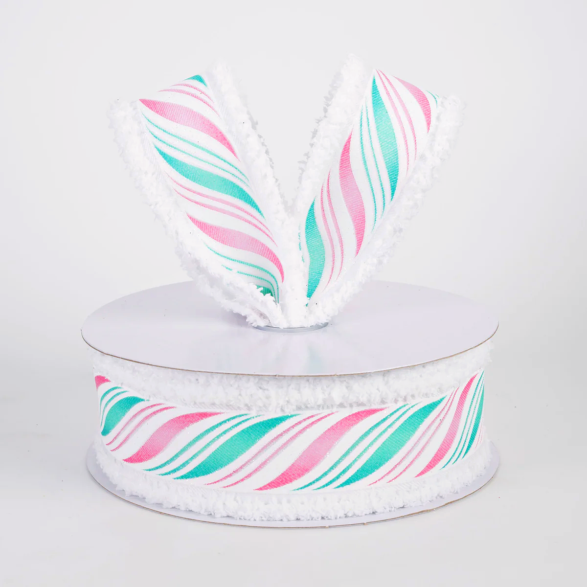 1 1/2" Peppermint Candy Cane Twist Drift Edge Wired Ribbon: Pink & Mint - 1 Yard