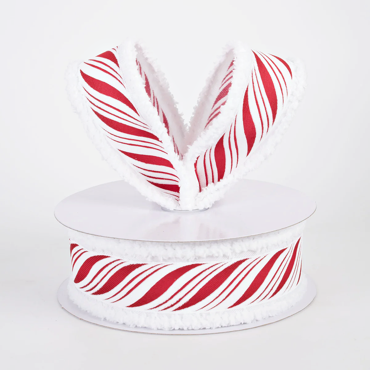 1 1/2" Peppermint Candy Cane Twist Drift Edge Wired Ribbon: Red & White - 1 Yard