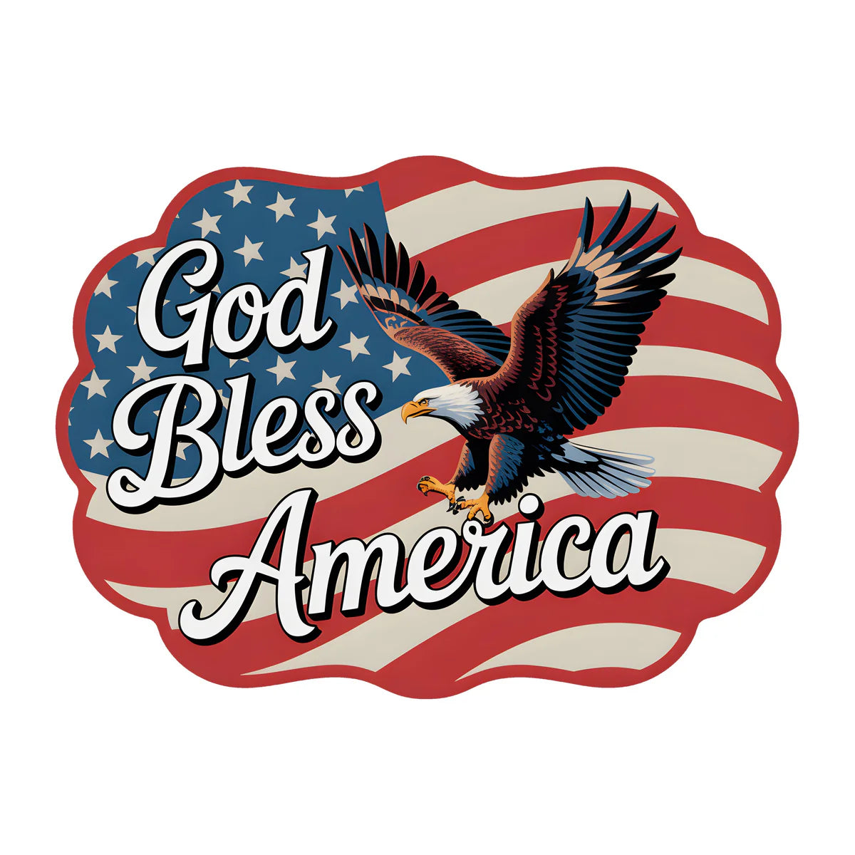 10 1/2" Scalloped Waterproof PVC Sign: God Bless America Eagle and Flag