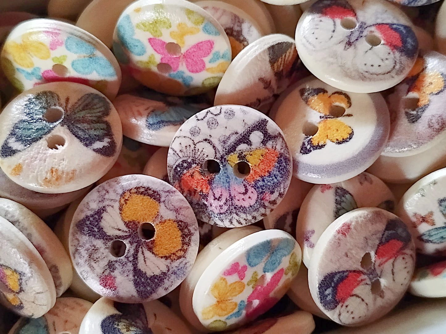 Spring Butterflies Small Wooden Painted Buttons - Set of 25