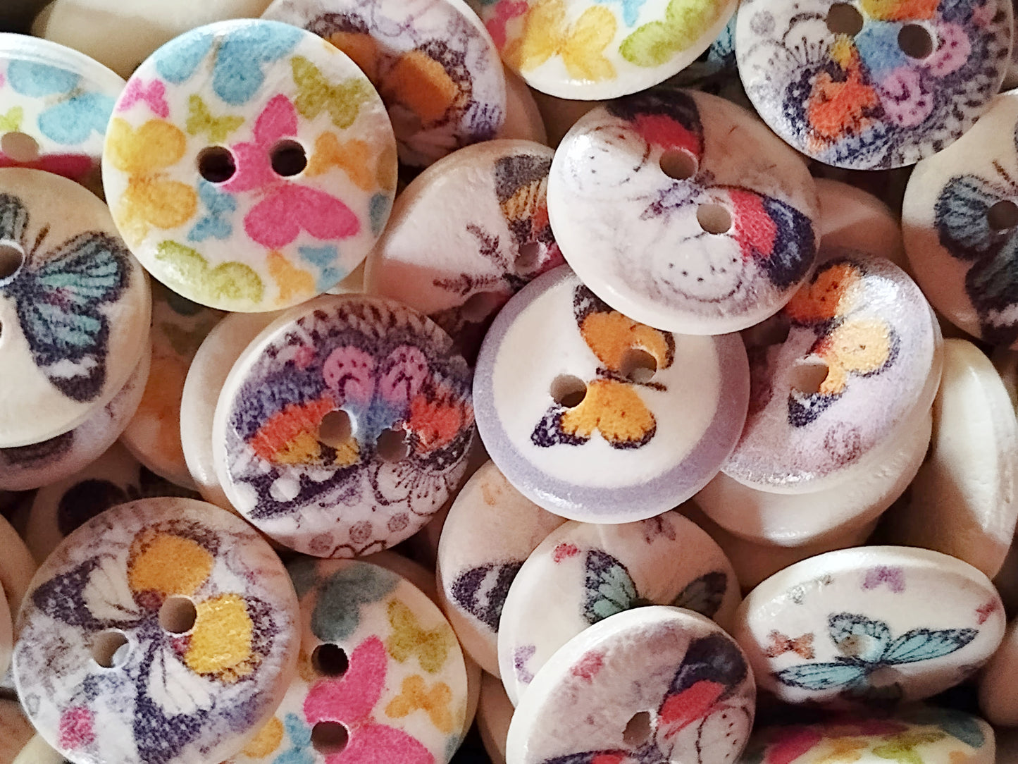 Spring Butterflies Small Wooden Painted Buttons - Set of 25