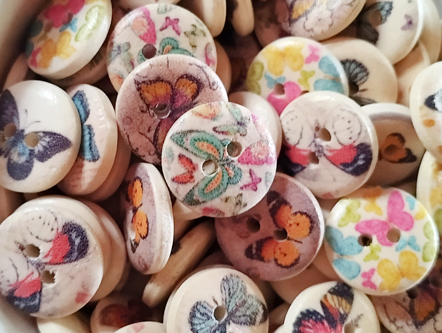 Spring Butterflies Small Wooden Painted Buttons - Set of 25