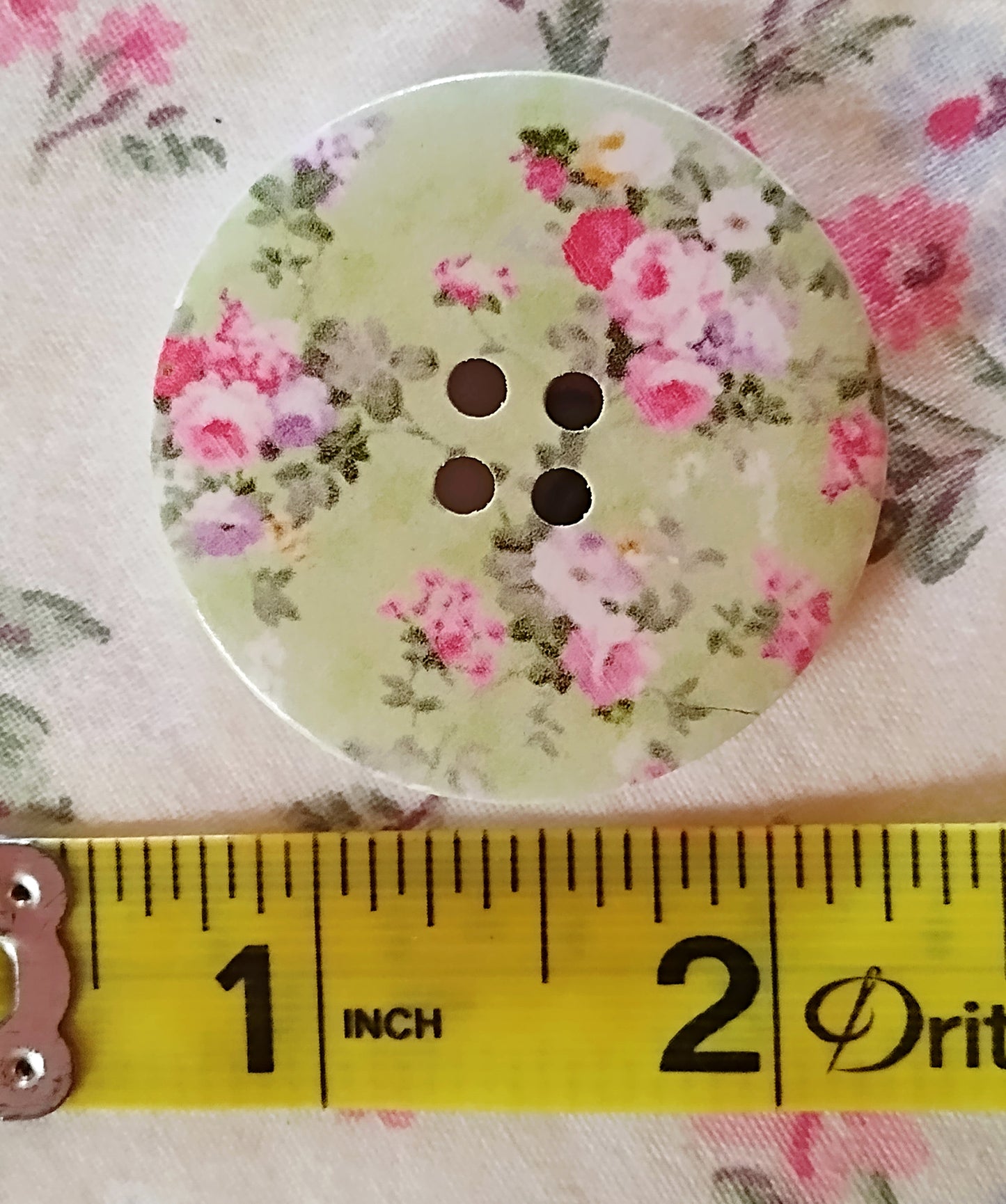 Large Wooden Pink & Green Floral Painted Buttons - Set of 5