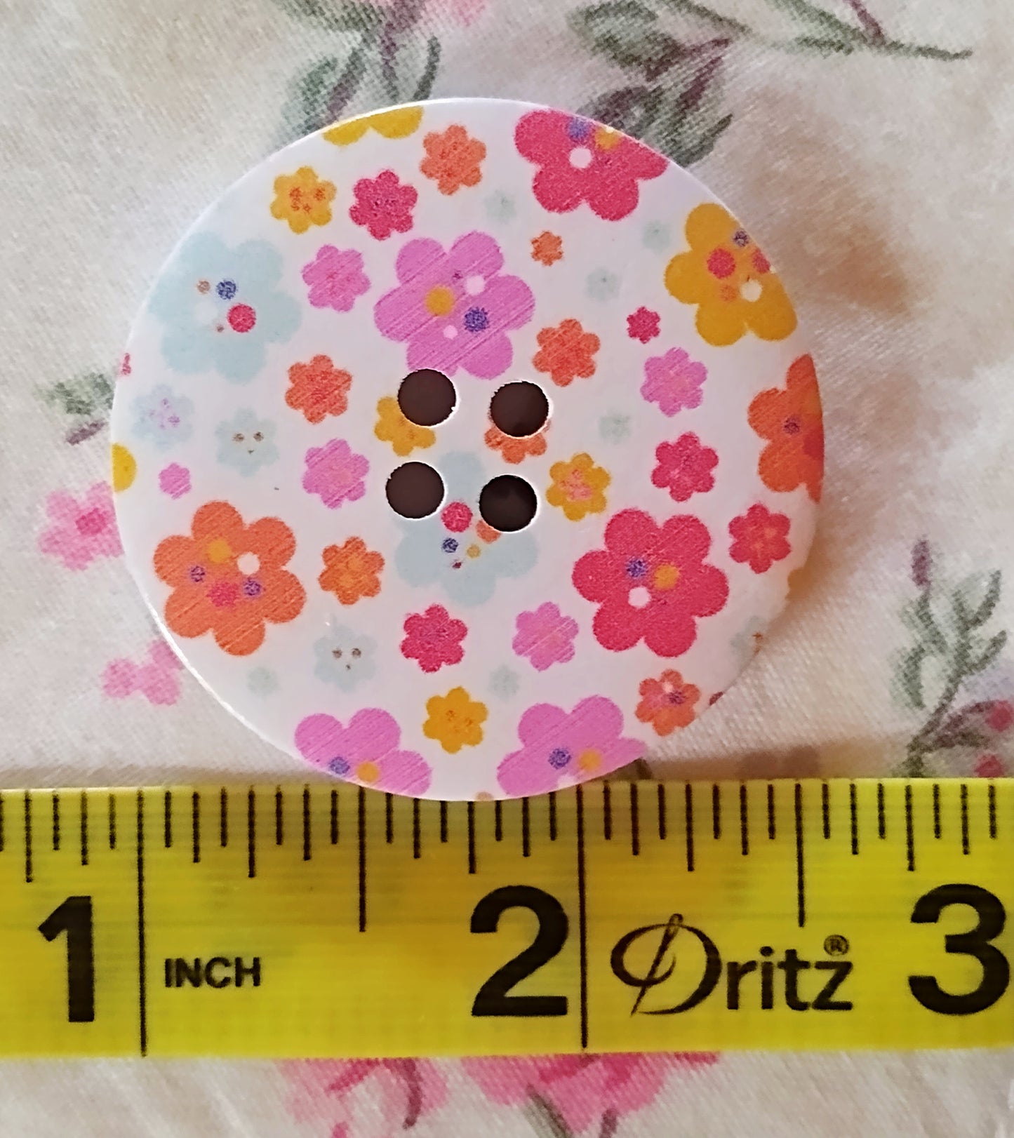 Large Wooden Pink & Orange Floral Painted Buttons - Set of 5