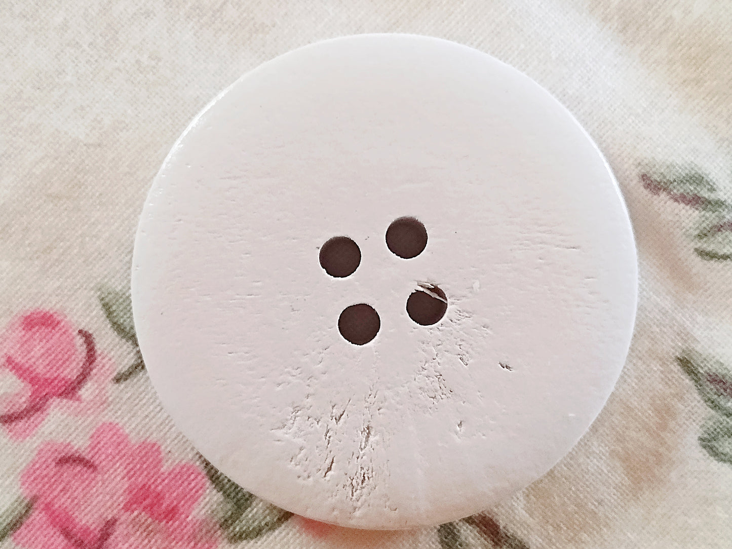 Large Wooden Pink & Orange Floral Painted Buttons - Set of 5