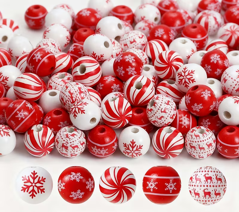 Winter Sweater Wooden Beads - Set of 50
