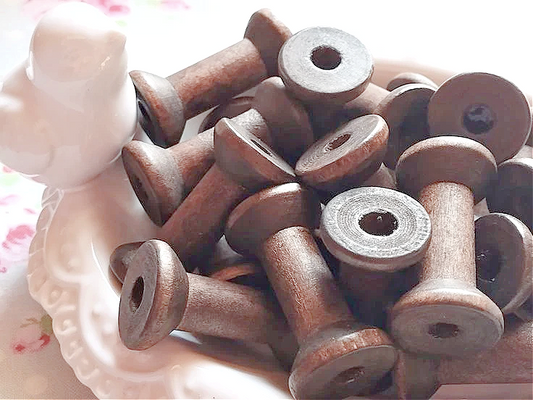 Set of 5 - Light Brown Wooden Spools - 1.57"