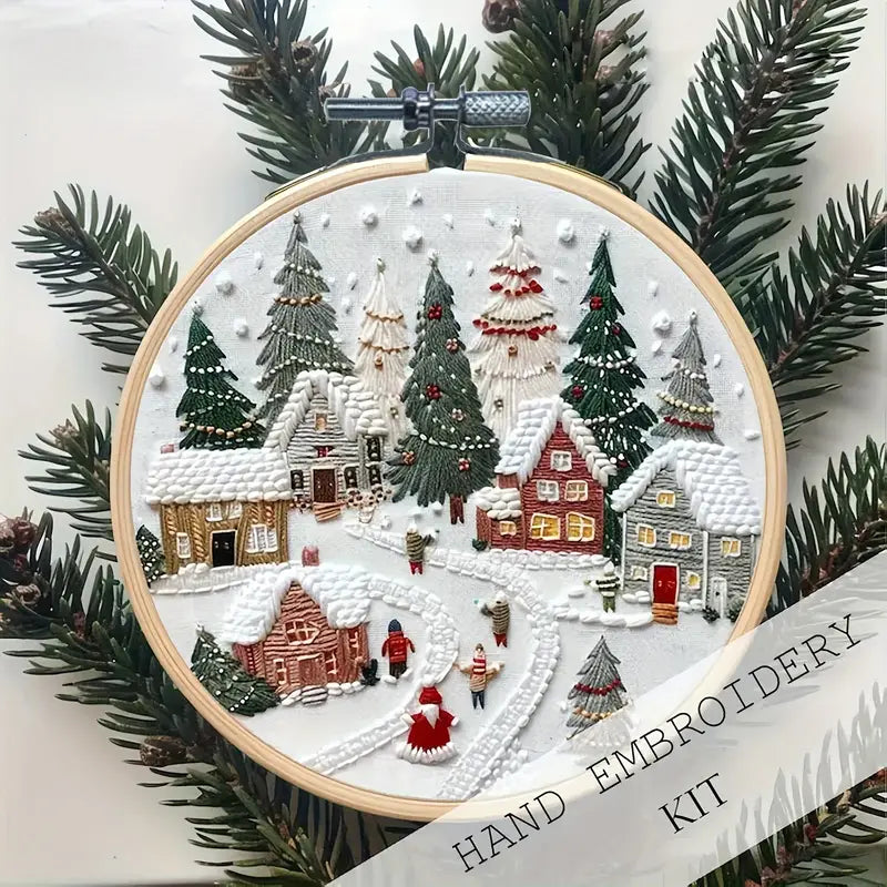 Christmas Snow Village Embroidery Starter KIT for DIY Beginners