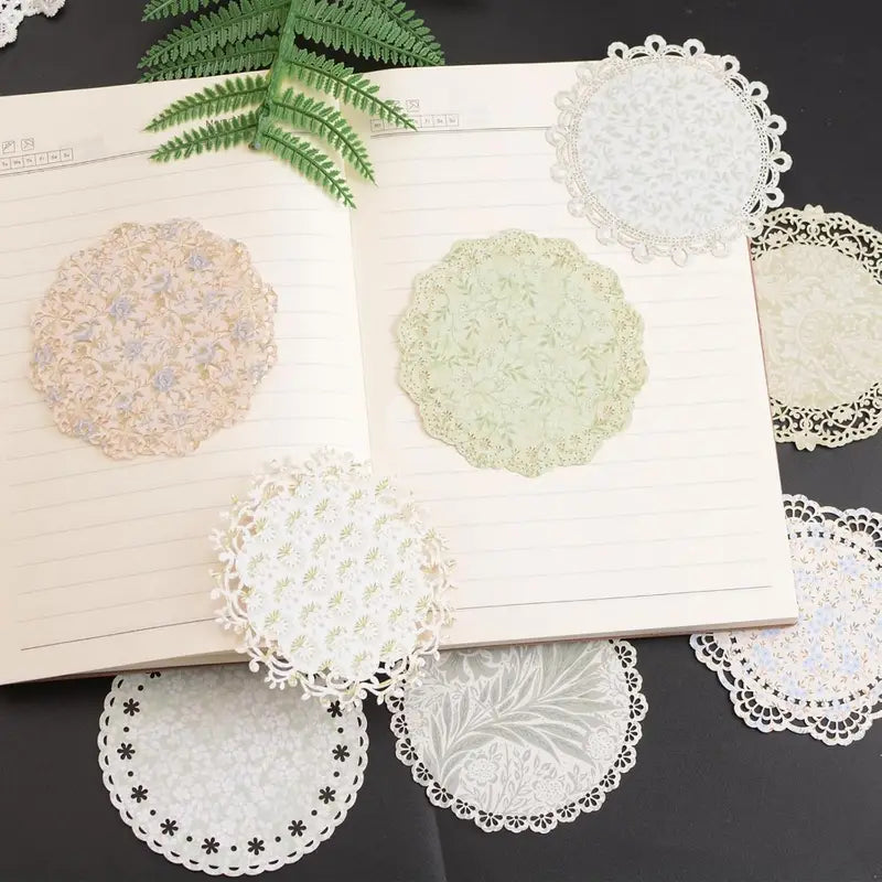 Shabby Chic Green Floral Vintage Style Lace Doily Papers - Set of 10