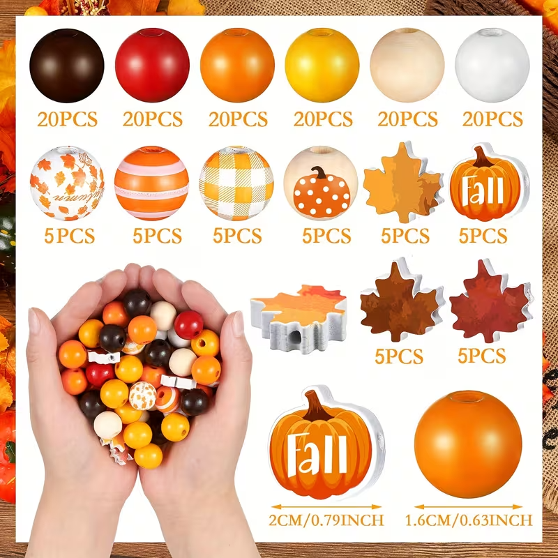Autumn Wooden Beads - Set of 160