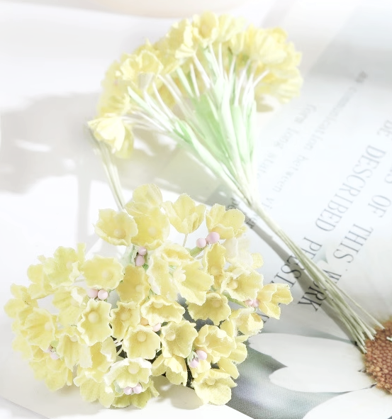 Forget Me Not Vintage Style Millinery Paper Flower Bouquet - Butter Yellow - 1 Bouquet
