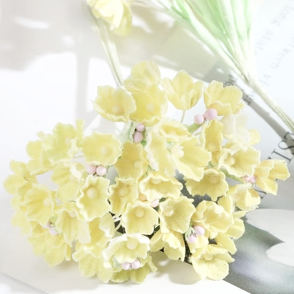 Forget Me Not Vintage Style Millinery Paper Flower Bouquet - Butter Yellow - 1 Bouquet