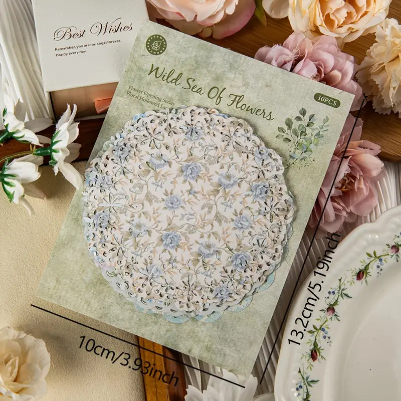 Shabby Chic Green Floral Vintage Style Lace Doily Papers - Set of 10