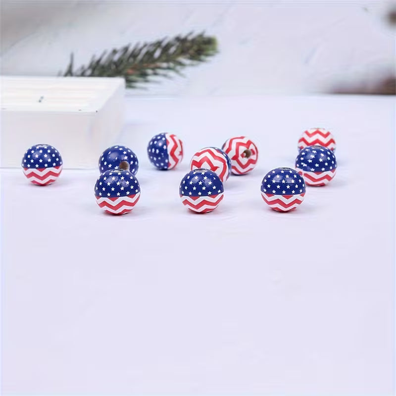 Patriotic Wooden Beads - Set of 50