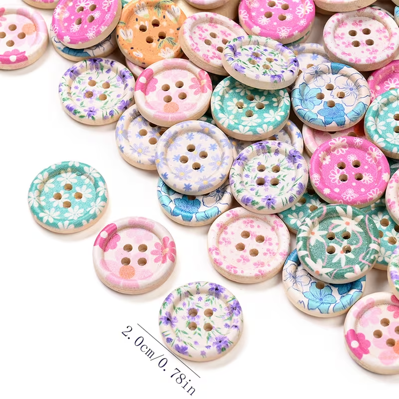 Spring Floral Wooden Painted Buttons - Set of 30