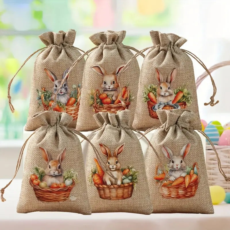 Easter Bunny Small Drawstring Gift Bags - Set of 6