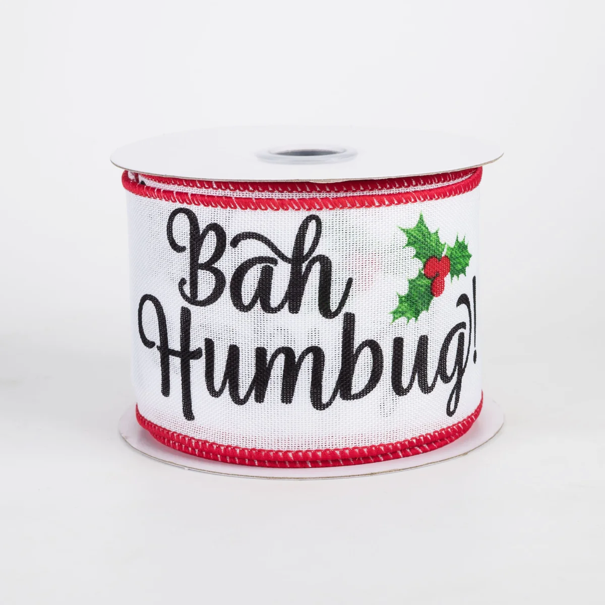 2 1/2" Bah Humbug Wired Ribbon: White - 1 Yard
