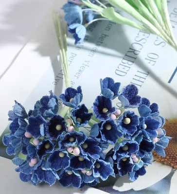 Forget Me Not Vintage Style Millinery Paper Flower Bouquet - Sapphire - 1 Bouquet