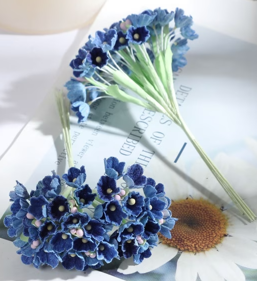 Forget Me Not Vintage Style Millinery Paper Flower Bouquet - Sapphire - 1 Bouquet