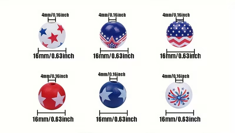 Patriotic Wooden Beads - Set of 50