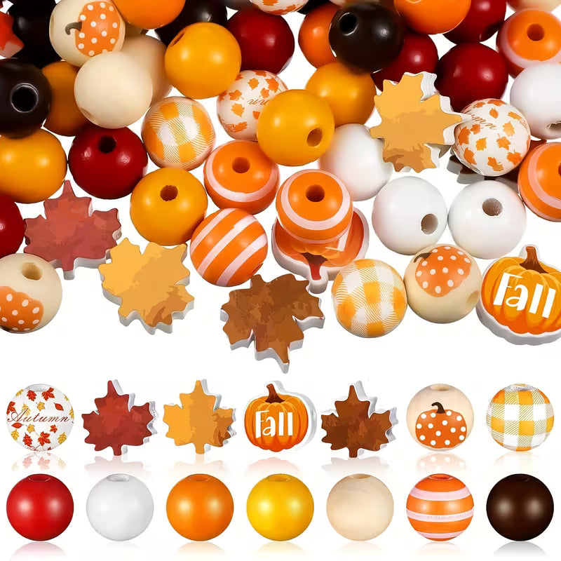 Autumn Wooden Beads - Set of 160