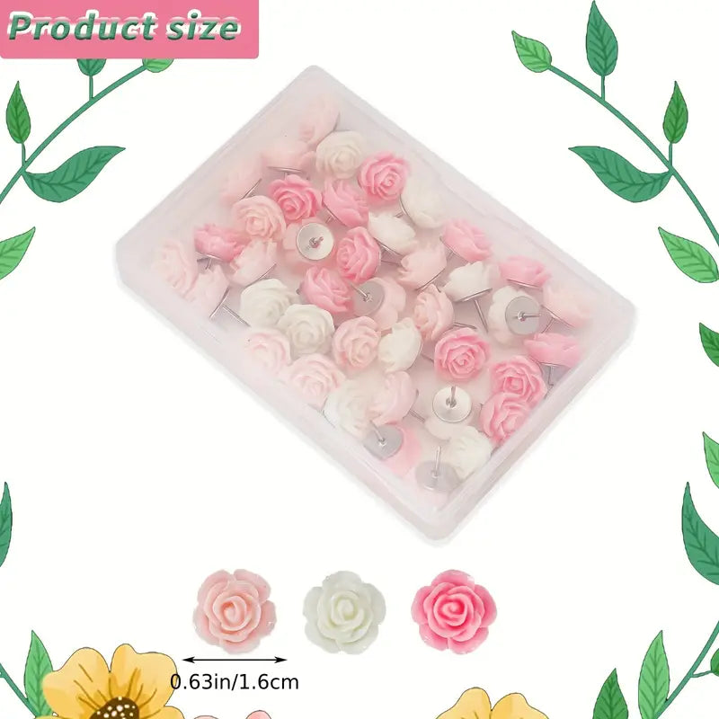 Shabby Chic Rose Theme Thumbtacks - Set of 20