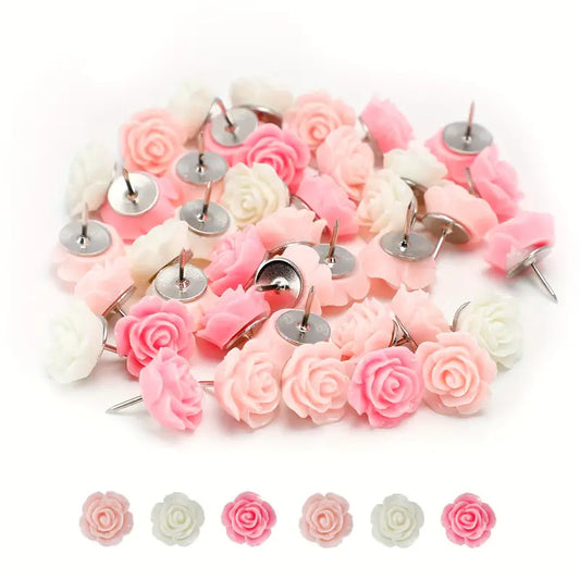 Shabby Chic Rose Theme Thumbtacks - Set of 20