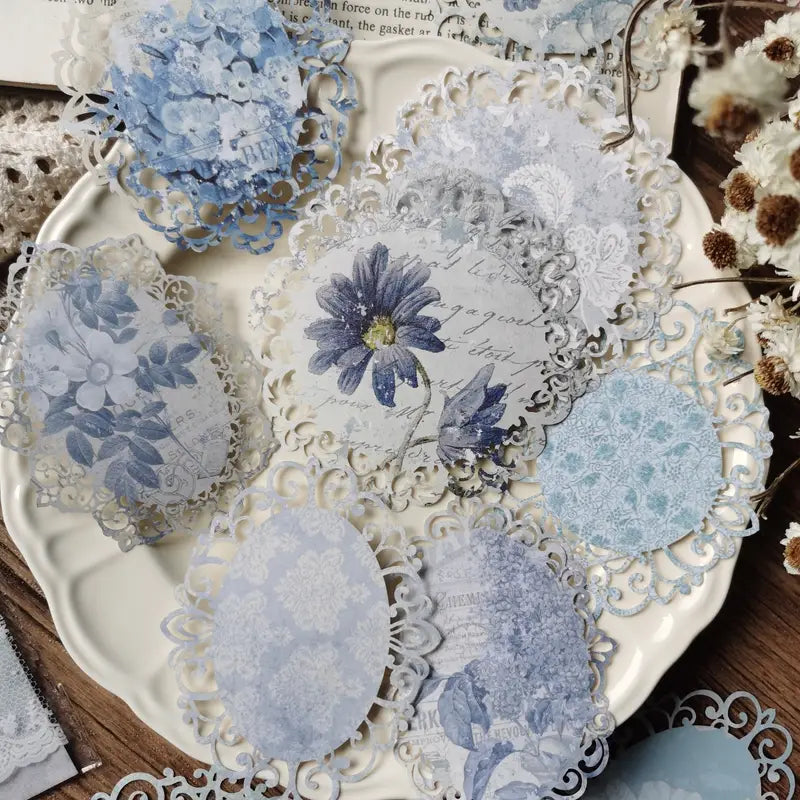 Shabby Chic Blue Floral Vintage Style Lace Doily Papers - Set of 10