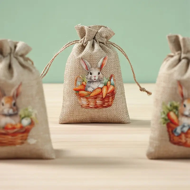 Easter Bunny Small Drawstring Gift Bags - Set of 6