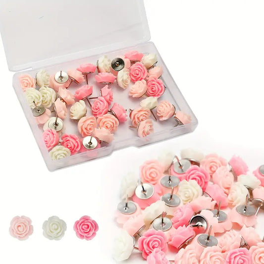 Shabby Chic Rose Theme Thumbtacks - Set of 40