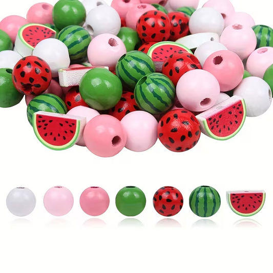 Watermelon Themed Summer Wooden Beads - Set of 105