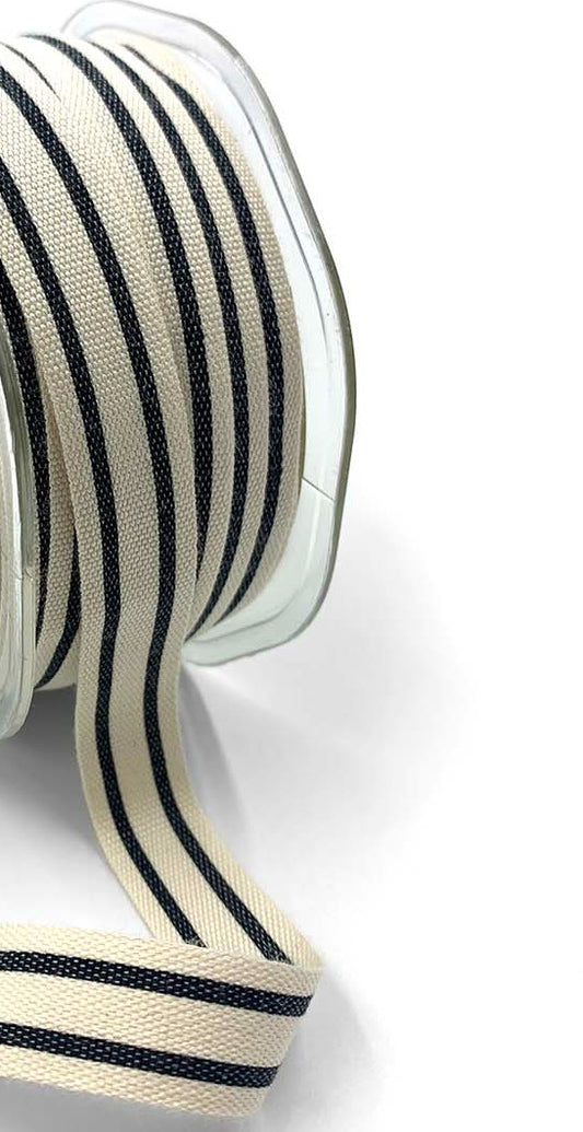 Cotton Blend Double Black Stripe Ribbon with Woven Edge - 5/8" - 1 Yard