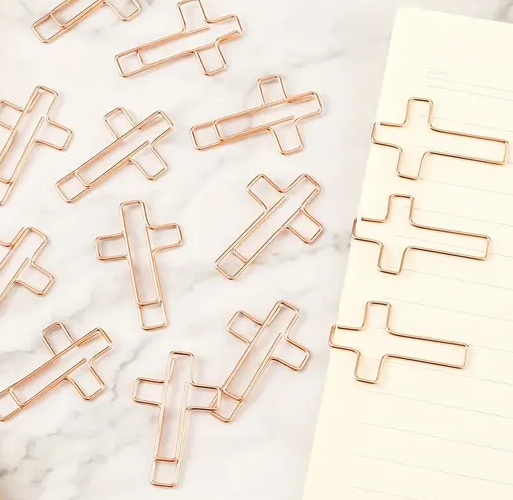 Rose Gold Cross Paper Clips - Set of 50