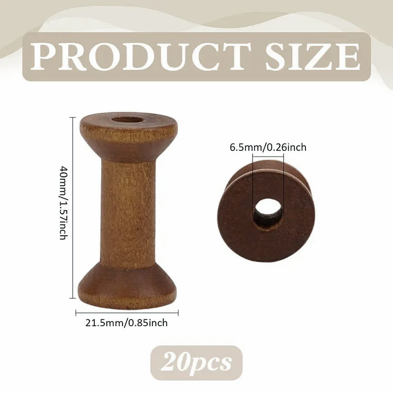 Set of 5 - Light Brown Wooden Spools - 1.57"