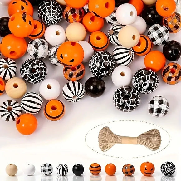 Halloween Wooden Beads - Set of 50