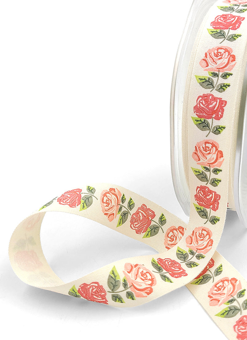 Shabby Chic Roses Ivory Canvas Ribbon - 3/4 inch - 1 Yard