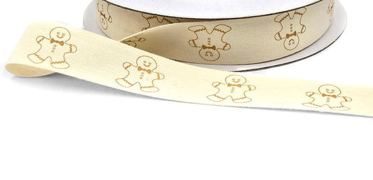 Gingerbread Man Ivory Canvas Ribbon - 3/4 inch - 1 Yard