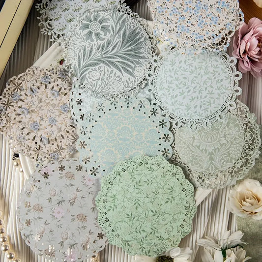 Shabby Chic Green Floral Vintage Style Lace Doily Papers - Set of 10