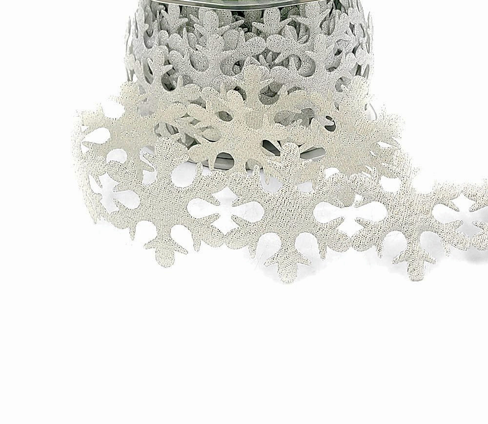 Puffy Metallic Silver Snowflake Cut Out Banner Ribbon - 1 1/2" - 1 Yard