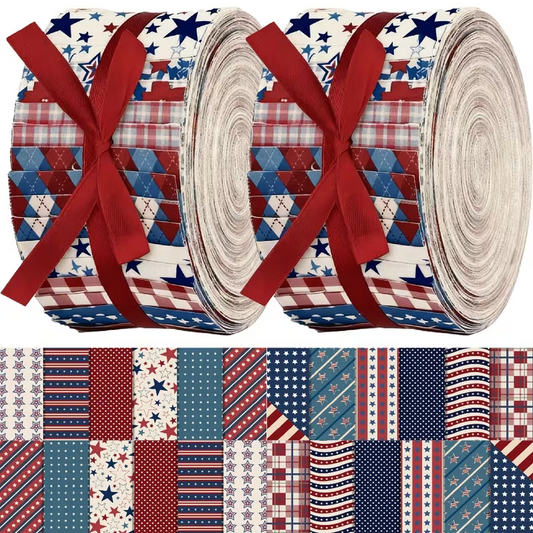 Patriotic Vintage Style Independence Day Jelly Roll - 2.55" X 19.7" - Set of 38 Fabric Stripes