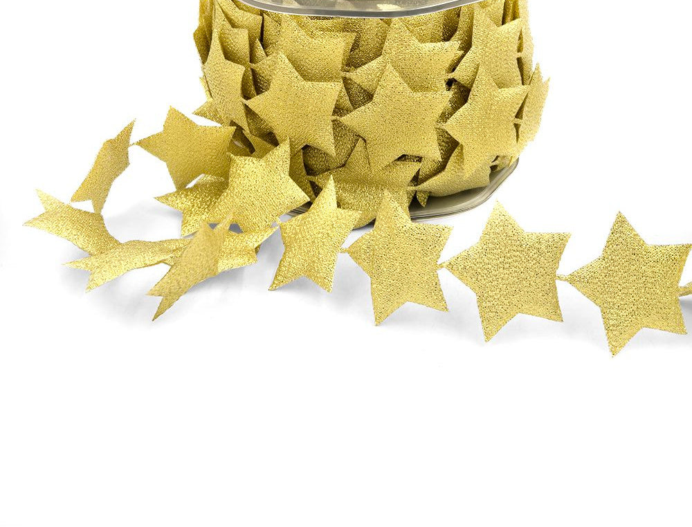 Puffy Metallic Gold Star Banner Ribbon - 1 1/2" - 1 Yard