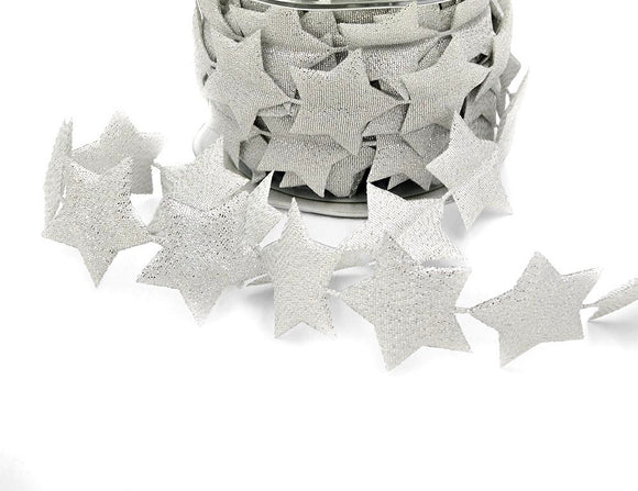 Puffy Metallic Silver Star Banner Ribbon - 1 1/2