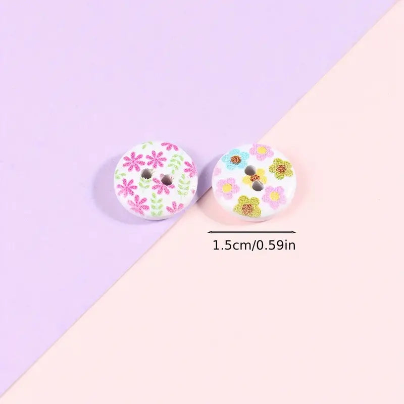 Pink and White Spring Mix Wooden Painted Buttons - Set of 50