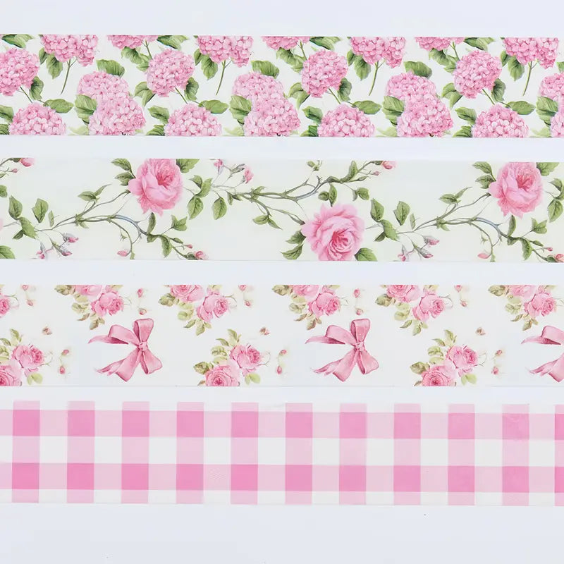 Shabby Chic Pink and White Floral Washi Tape - Set of 4
