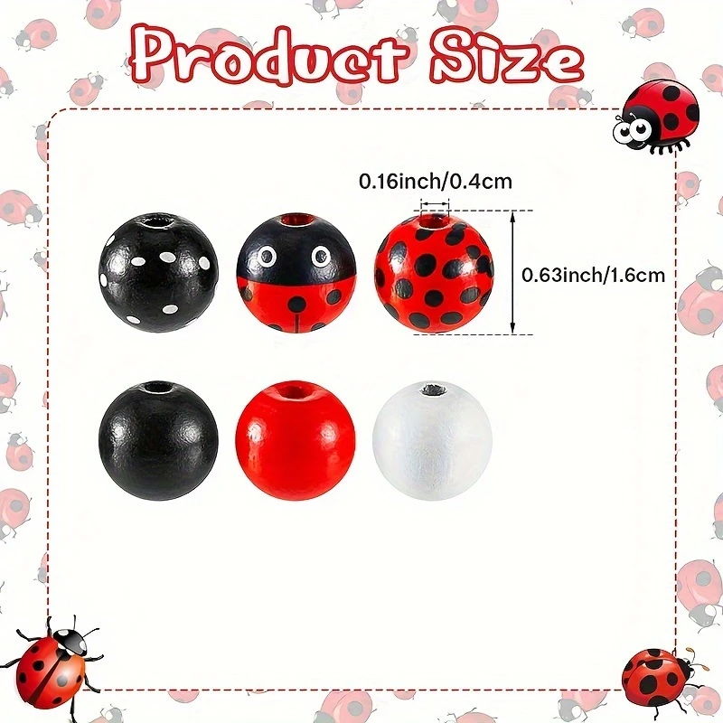 Ladybug Themed Spring & Summer Wooden Beads - Set of 60 - Sugar Pink Boutique